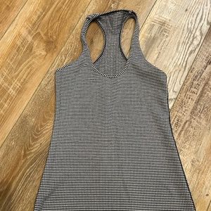 Lululemon Cool Racerback Tank Top Women's Size 4 Black Gingham Plaid Inkwell
